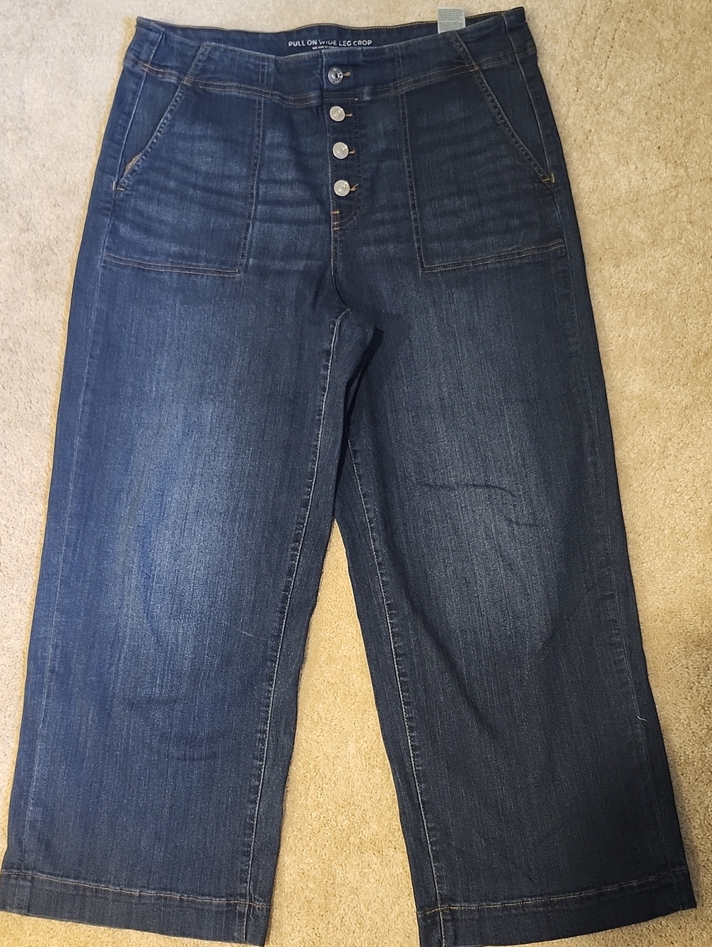 Chicos Pull-On Wide Leg Crop Jeans - Dark Blue